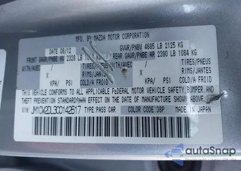 2012 Mazda Mazda5 Grand Touring из США, поврежденный, VIN JM1CW2DL3C0142617